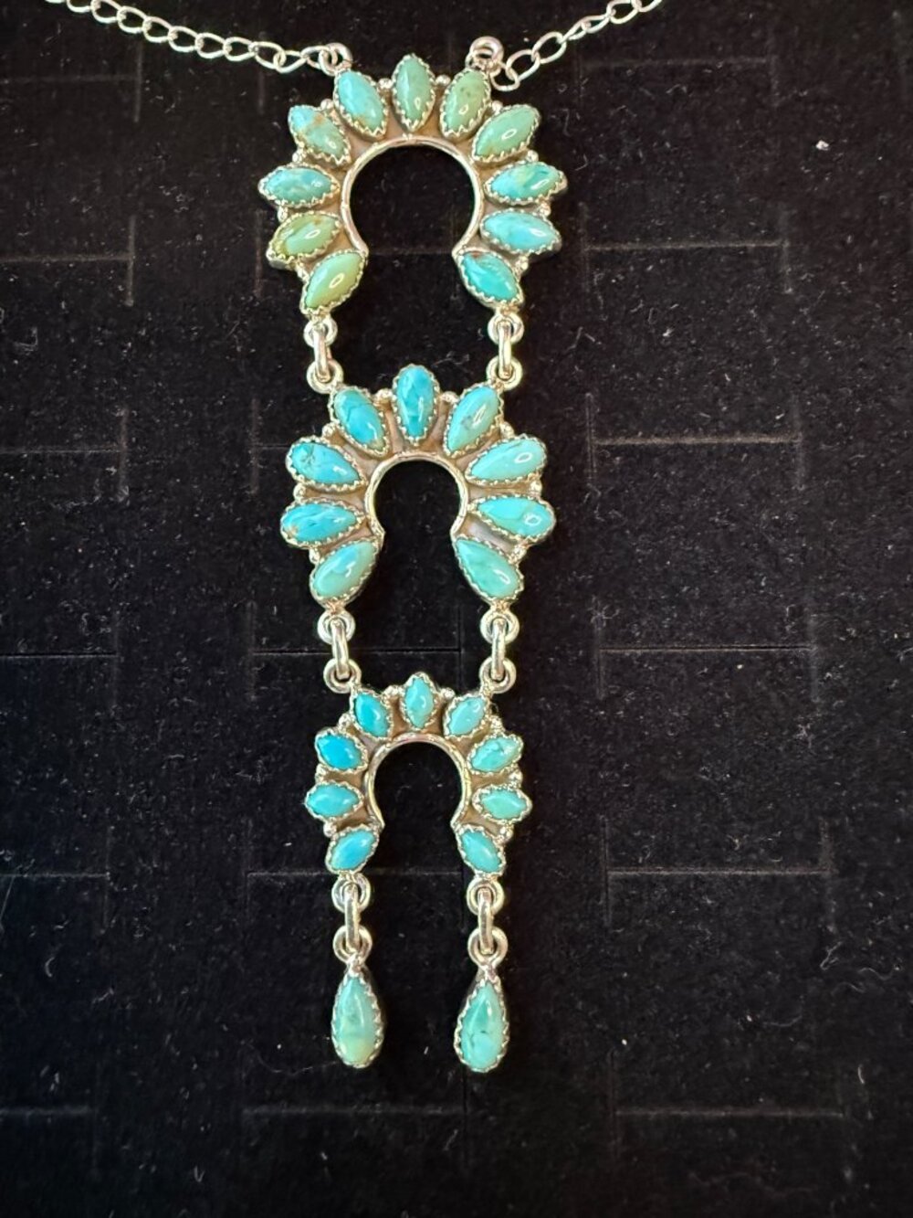 Sterling & Turquoise Triple Naja Necklace Adjustable Up To 20 Inches